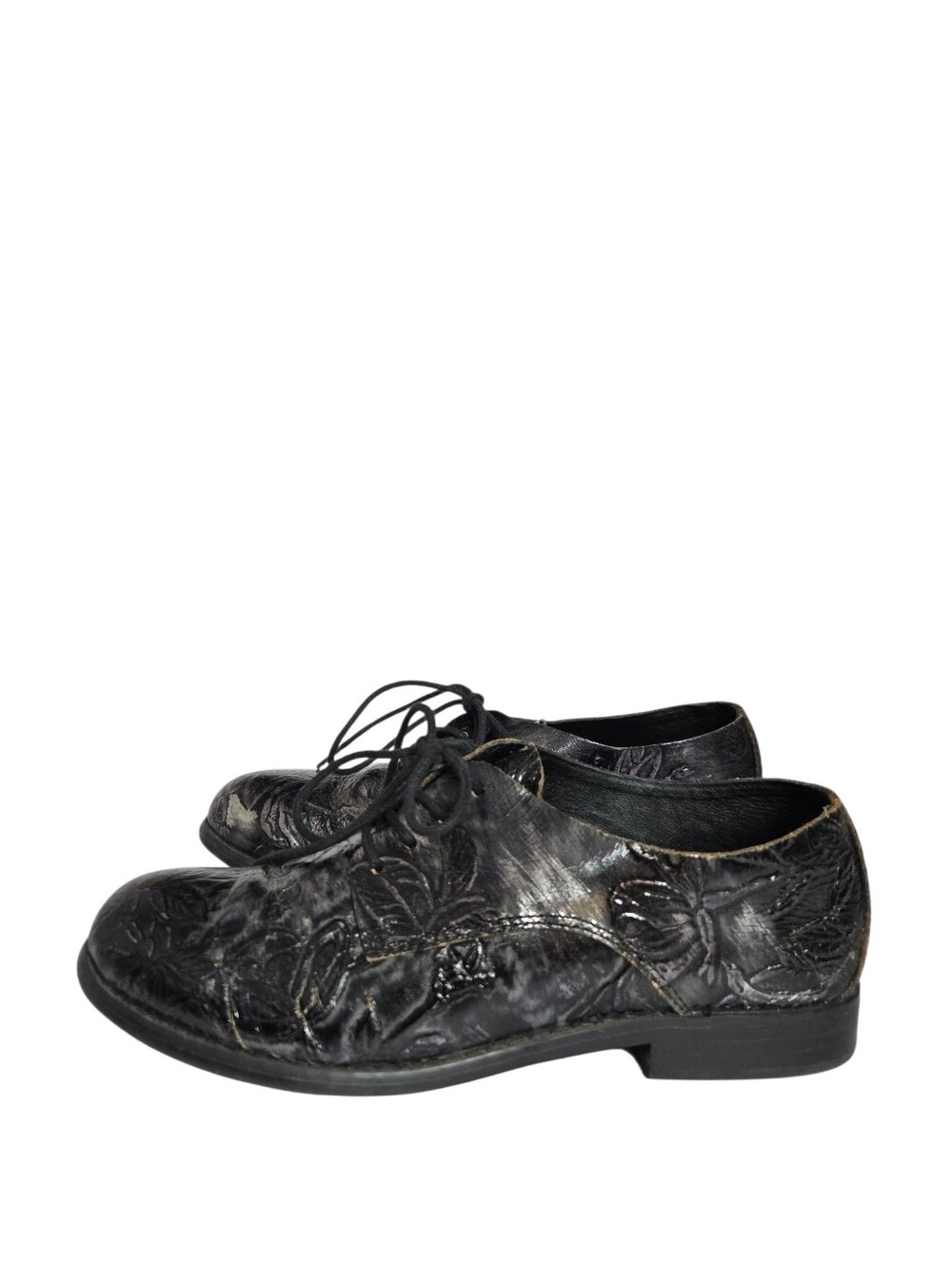 Patricia Nash Black Silver Leather Floral Embossed Lace-Up Oxford Loafers 6.5M - Picture 1 of 15